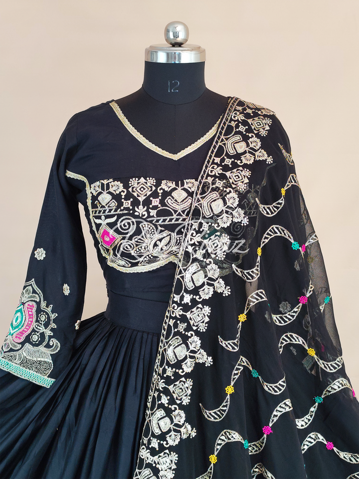 Unique Black Color Cotton Embroidery Thread and Sequence Work Ready to Wear Lehenga Choli, Garba Choli, Navratri Lehenga, Outfit