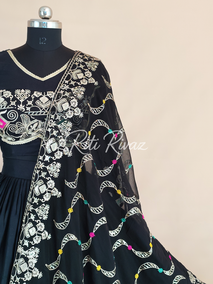 Unique Black Color Cotton Embroidery Thread and Sequence Work Ready to Wear Lehenga Choli, Garba Choli, Navratri Lehenga, Outfit