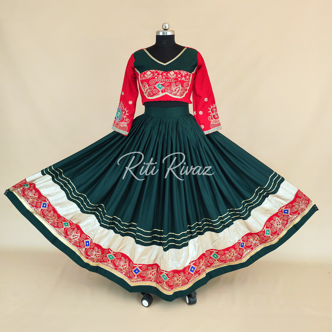 Dashing Green Color Cotton Embroidery Thread and Sequence Work Ready to Wear Lehenga Choli, Garba Choli, Navratri Lehenga, Black Lehenga