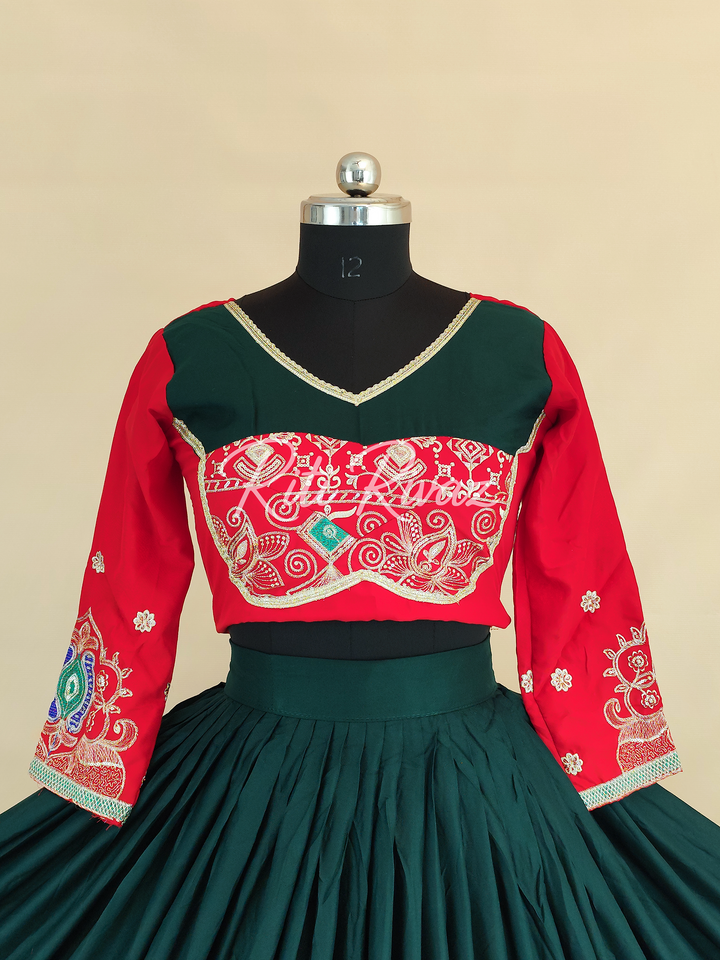 Dashing Green Color Cotton Embroidery Thread and Sequence Work Ready to Wear Lehenga Choli, Garba Choli, Navratri Lehenga, Black Lehenga