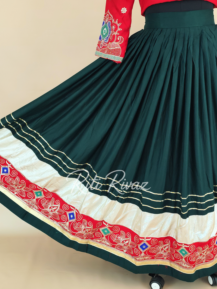 Dashing Green Color Cotton Embroidery Thread and Sequence Work Ready to Wear Lehenga Choli, Garba Choli, Navratri Lehenga, Black Lehenga