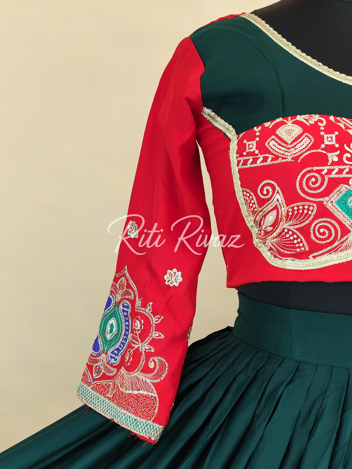 Dashing Green Color Cotton Embroidery Thread and Sequence Work Ready to Wear Lehenga Choli, Garba Choli, Navratri Lehenga, Black Lehenga