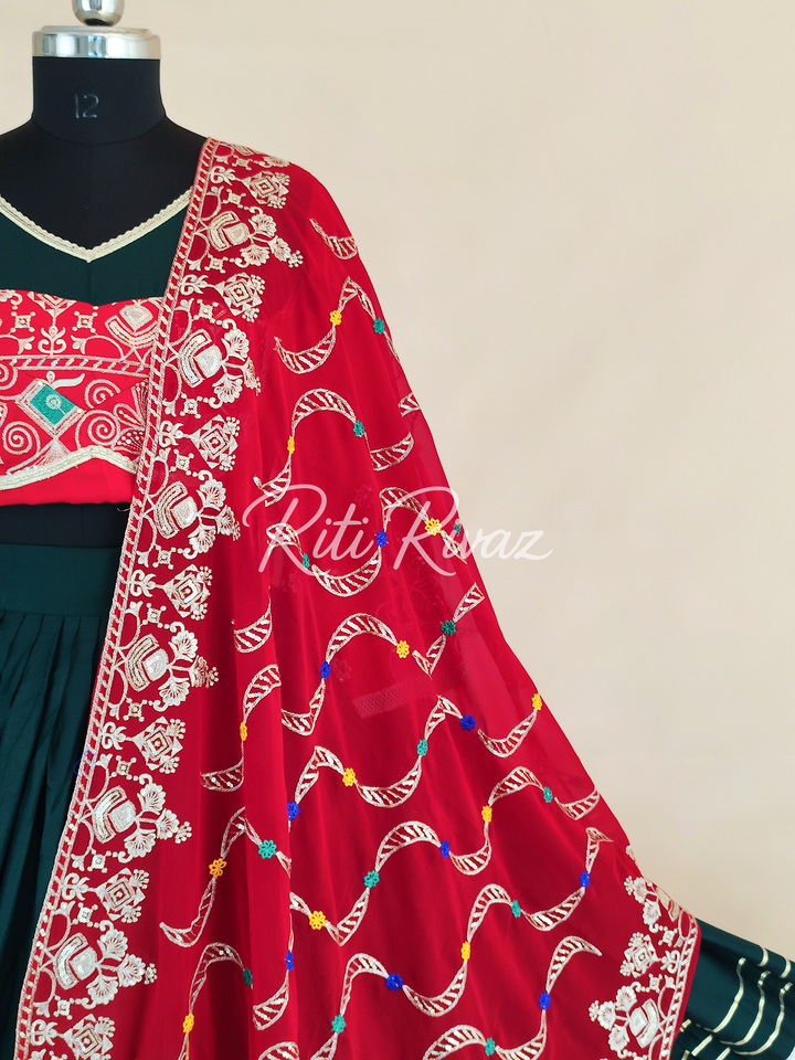 Dashing Green Color Cotton Embroidery Thread and Sequence Work Ready to Wear Lehenga Choli, Garba Choli, Navratri Lehenga, Black Lehenga