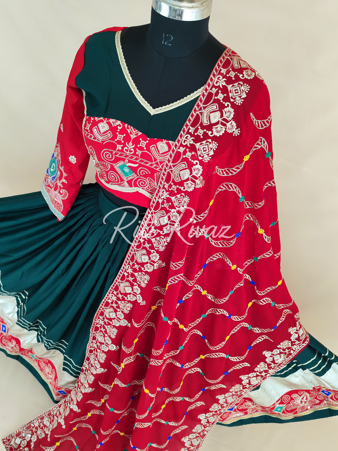 Dashing Green Color Cotton Embroidery Thread and Sequence Work Ready to Wear Lehenga Choli, Garba Choli, Navratri Lehenga, Black Lehenga