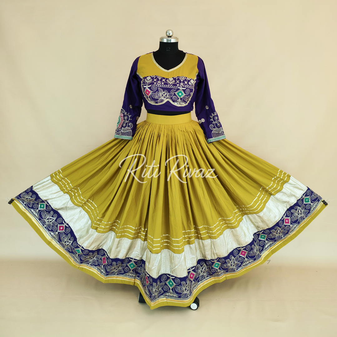 Stylish Mustard Color Cotton Embroidery Thread and Sequence Work Ready to Wear Lehenga Choli, Garba Choli, Navratri Lehenga, Outfit