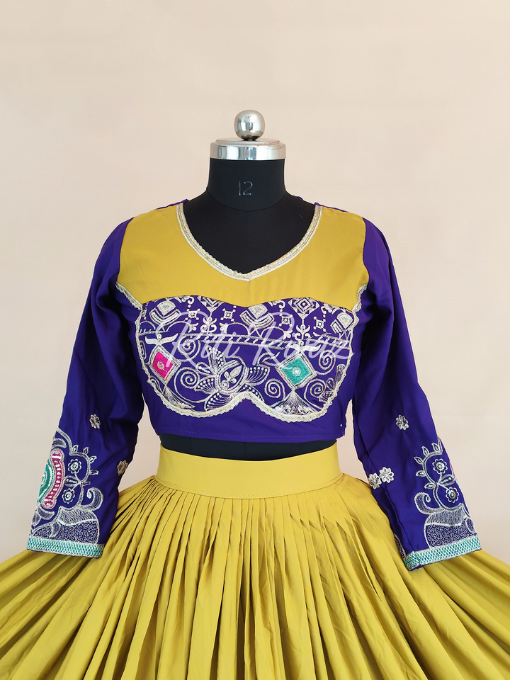 Stylish Mustard Color Cotton Embroidery Thread and Sequence Work Ready to Wear Lehenga Choli, Garba Choli, Navratri Lehenga, Outfit