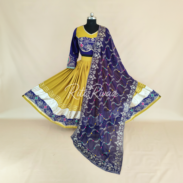 Stylish Mustard Color Cotton Embroidery Thread and Sequence Work Ready to Wear Lehenga Choli, Garba Choli, Navratri Lehenga, Outfit