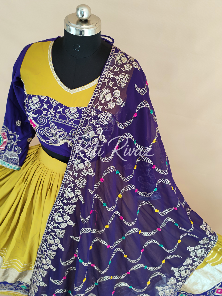 Stylish Mustard Color Cotton Embroidery Thread and Sequence Work Ready to Wear Lehenga Choli, Garba Choli, Navratri Lehenga, Outfit