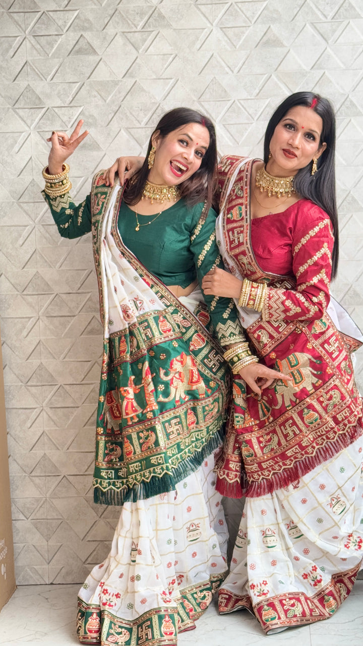 White Maroon Colour Swati Sharma Embroiderd Panter Patola Saree For Special Occasion