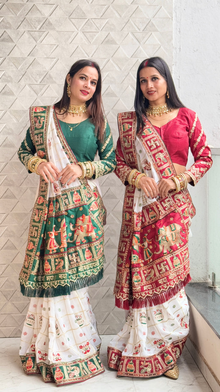 White Maroon Colour Swati Sharma Embroiderd Panter Patola Saree For Special Occasion