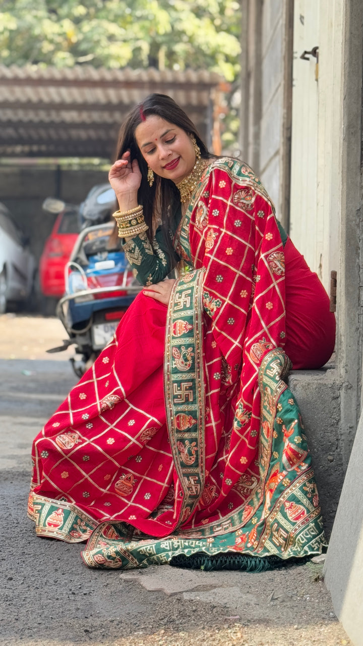 Red Colour Embroiderd Panter Patola Saree For Special Occasion