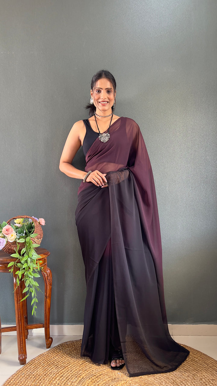 Brown-Black Color Georgette Saree With Beautiful Blouse