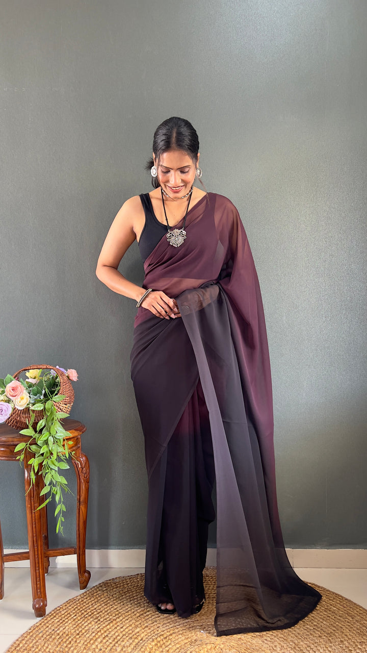Brown-Black Color Georgette Saree With Beautiful Blouse