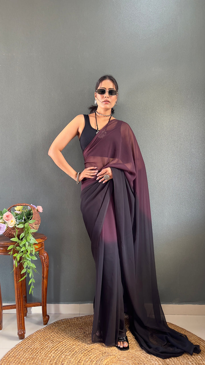 Brown-Black Color Georgette Saree With Beautiful Blouse