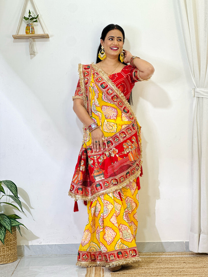 Elegance Yellow Traditional Bandhani Print Patola Party Wear Saree