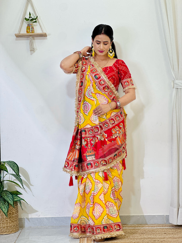 Elegance Yellow Traditional Bandhani Print Patola Party Wear Saree