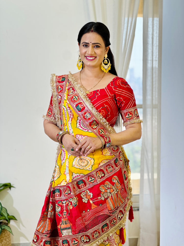 Elegance Yellow Traditional Bandhani Print Patola Party Wear Saree