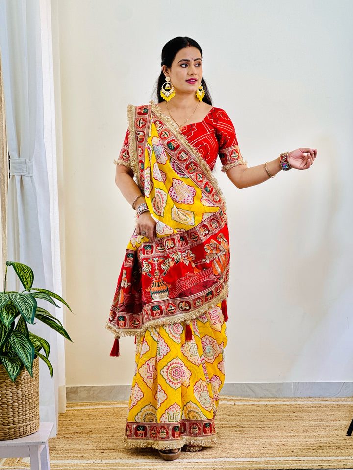 Elegance Yellow Traditional Bandhani Print Patola Party Wear Saree