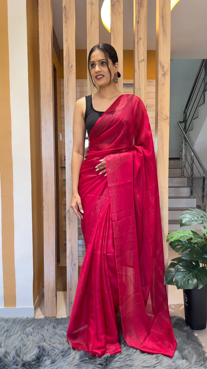 Pink Color Nylone Rimzim Saree With Beautiful Blouse