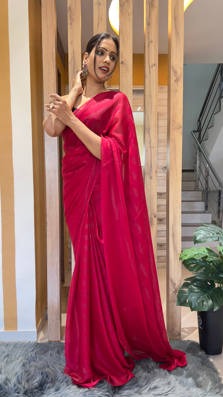 Pink Color Nylone Rimzim Saree With Beautiful Blouse