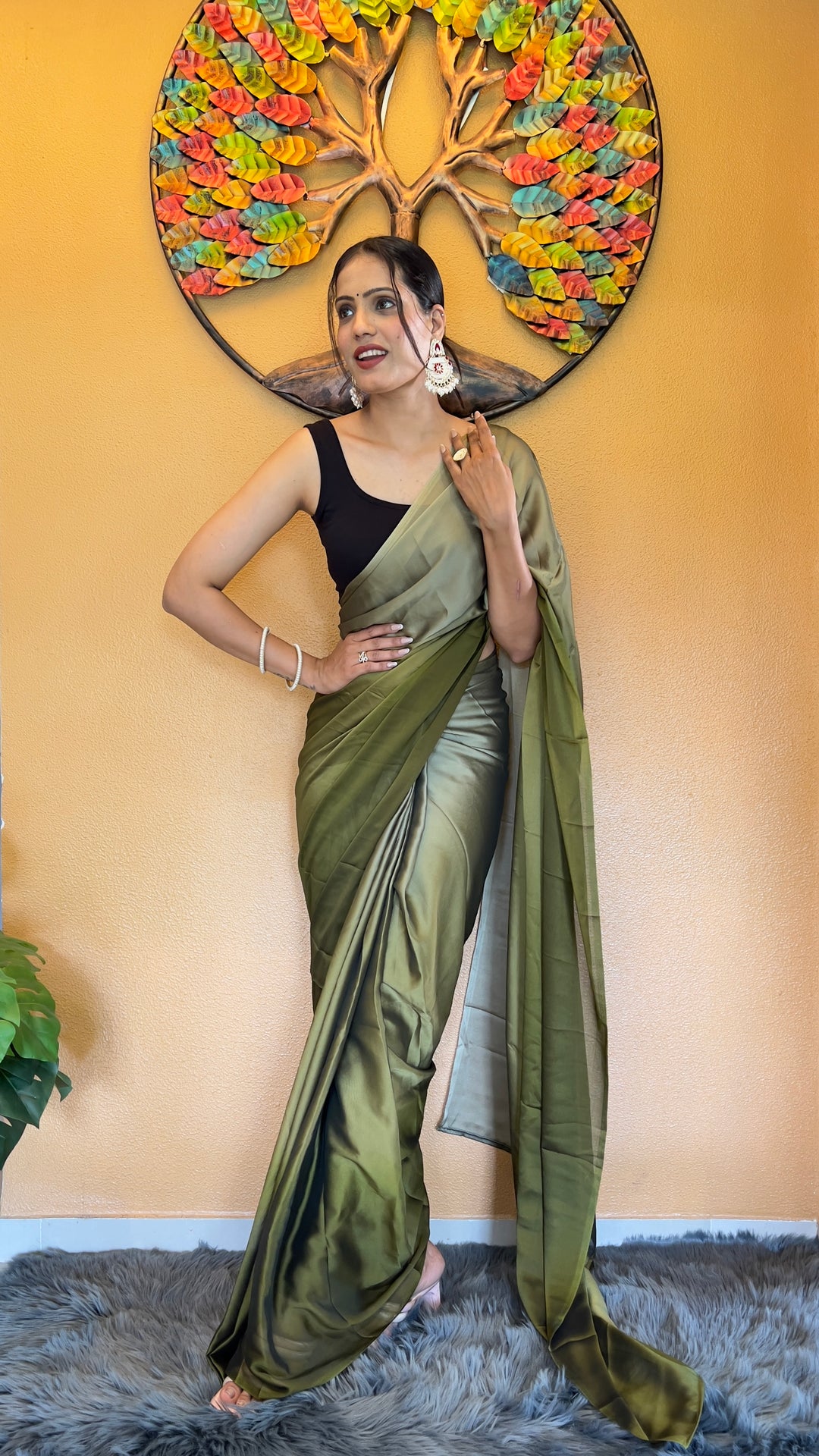 Mehendi Color Rangoli Silk Saree With Beautiful Blouse