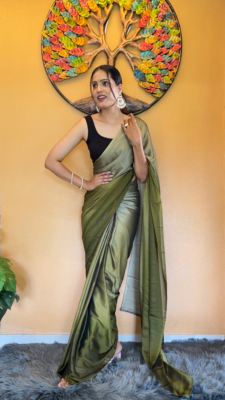 Mehendi Color Rangoli Silk Saree With Beautiful Blouse