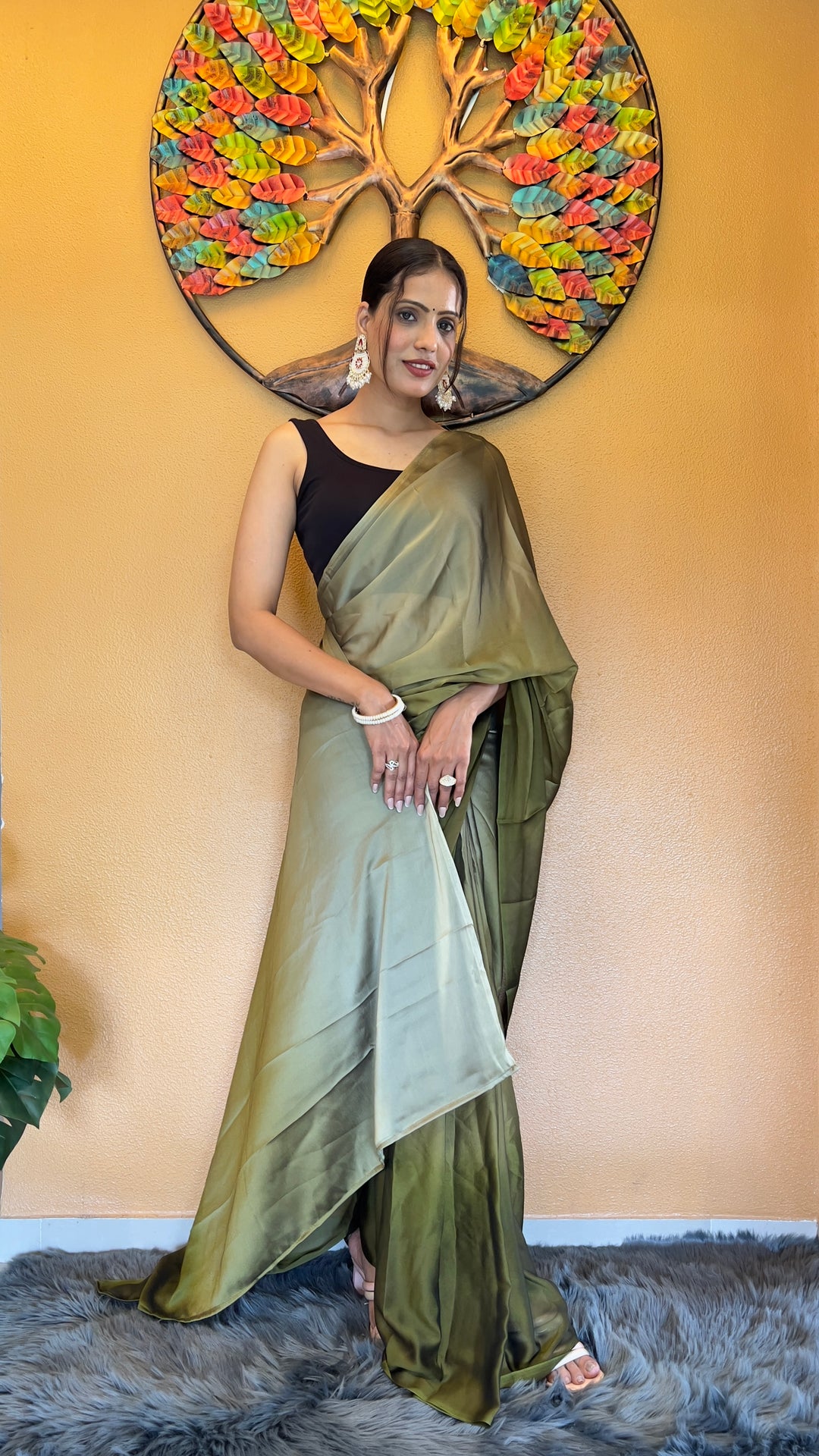 Mehendi Color Rangoli Silk Saree With Beautiful Blouse