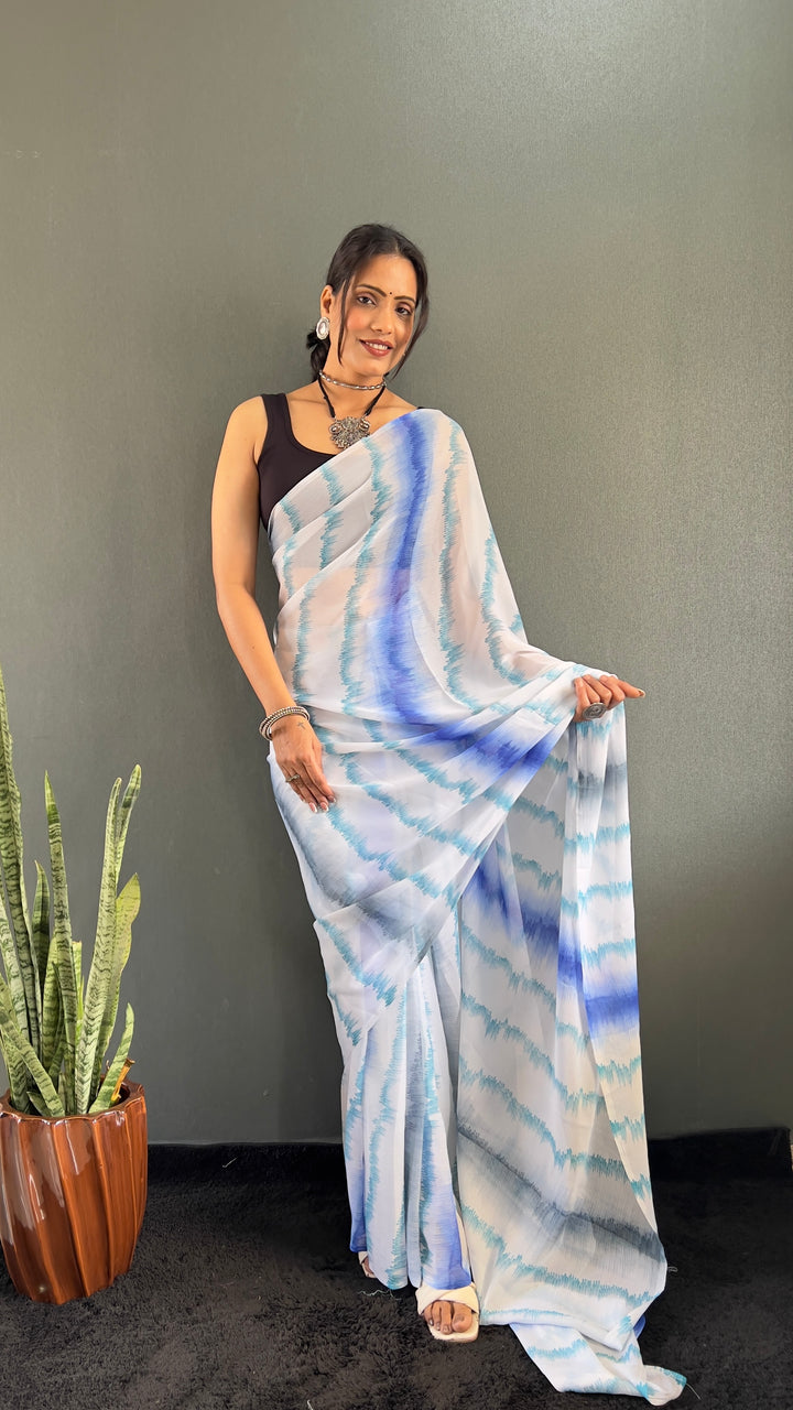 Blue Color Rangoli Silk Saree With Beautiful Blouse