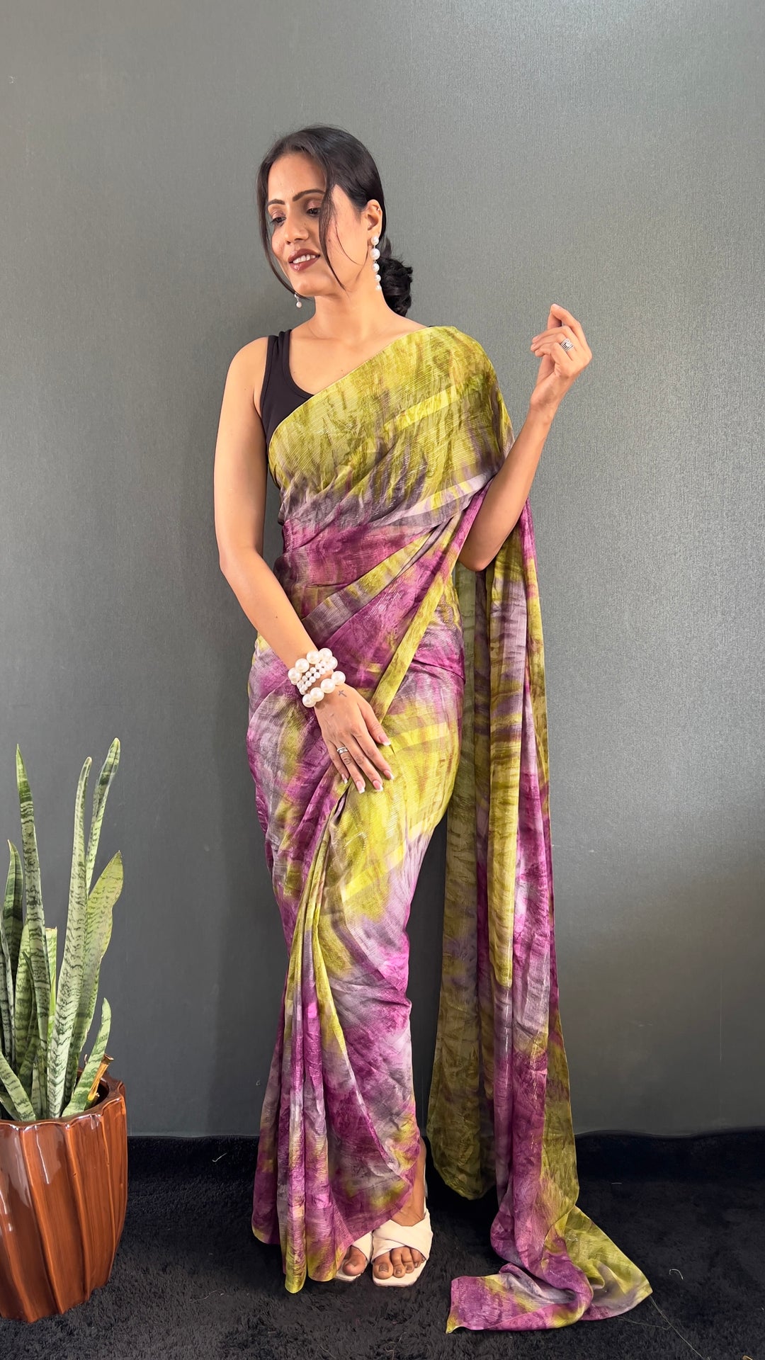 Purple And Green Color Georgette Saree With Beautiful Blouse