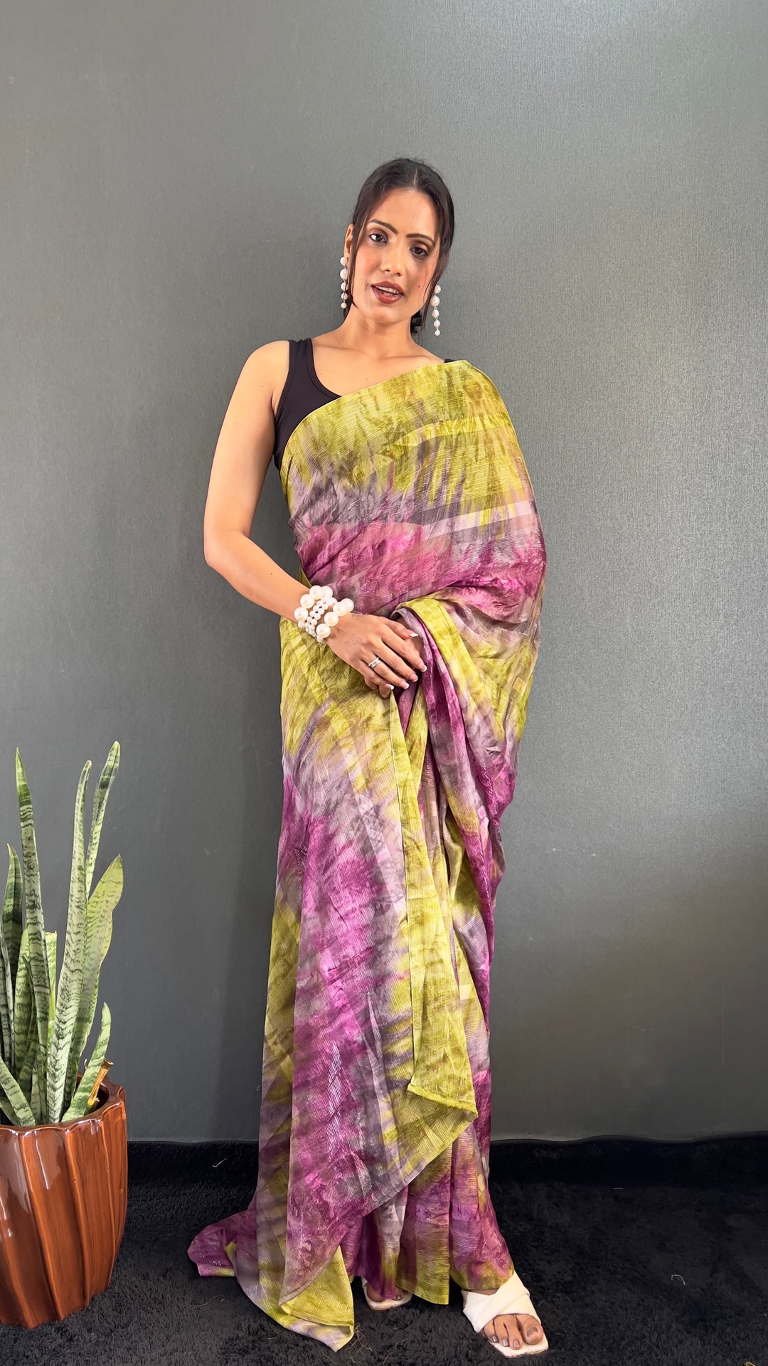 Purple And Green Color Georgette Saree With Beautiful Blouse