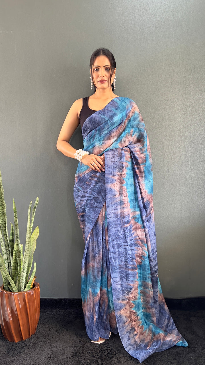 Blue Color Georgette Saree With Beautiful Blouse