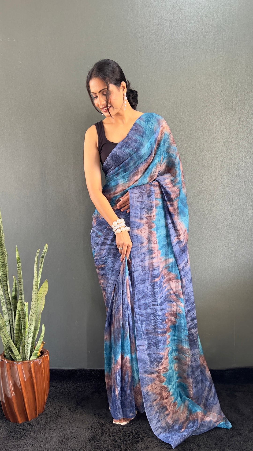 Blue Color Georgette Saree With Beautiful Blouse