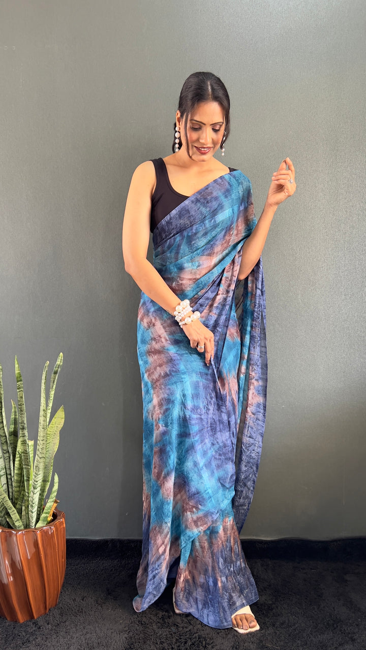 Blue Color Georgette Saree With Beautiful Blouse