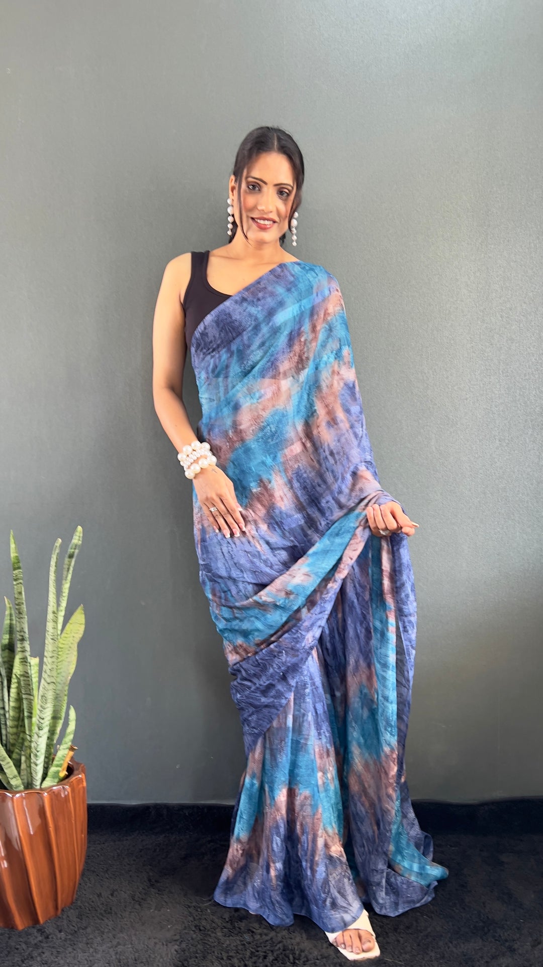 Blue Color Georgette Saree With Beautiful Blouse