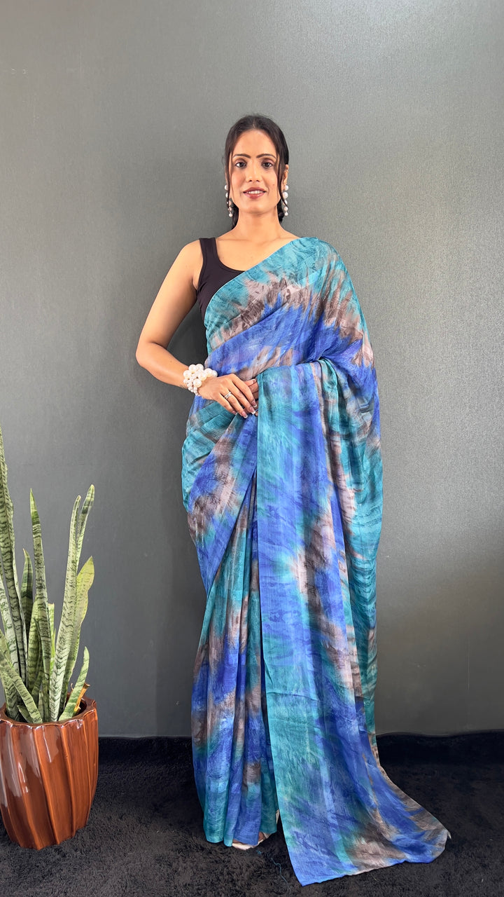 Sky Blue Color Georgette Saree With Beautiful Blouse