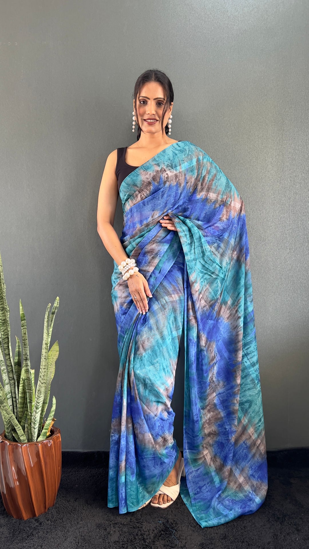 Sky Blue Color Georgette Saree With Beautiful Blouse