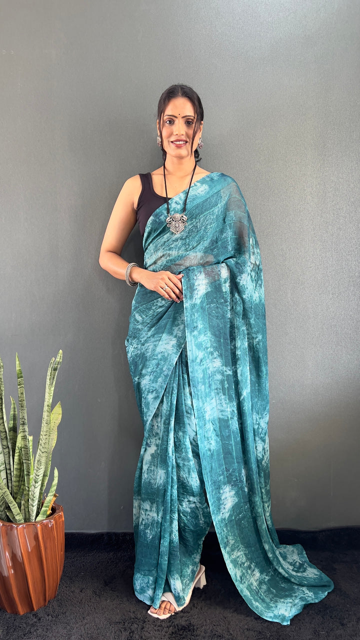 Sea Green Color Rangoli Silk Saree With Beautiful Blouse