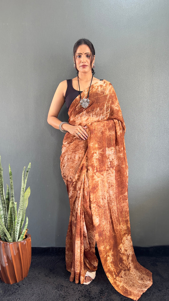 Brown Color Rangoli Silk Saree With Beautiful Blouse