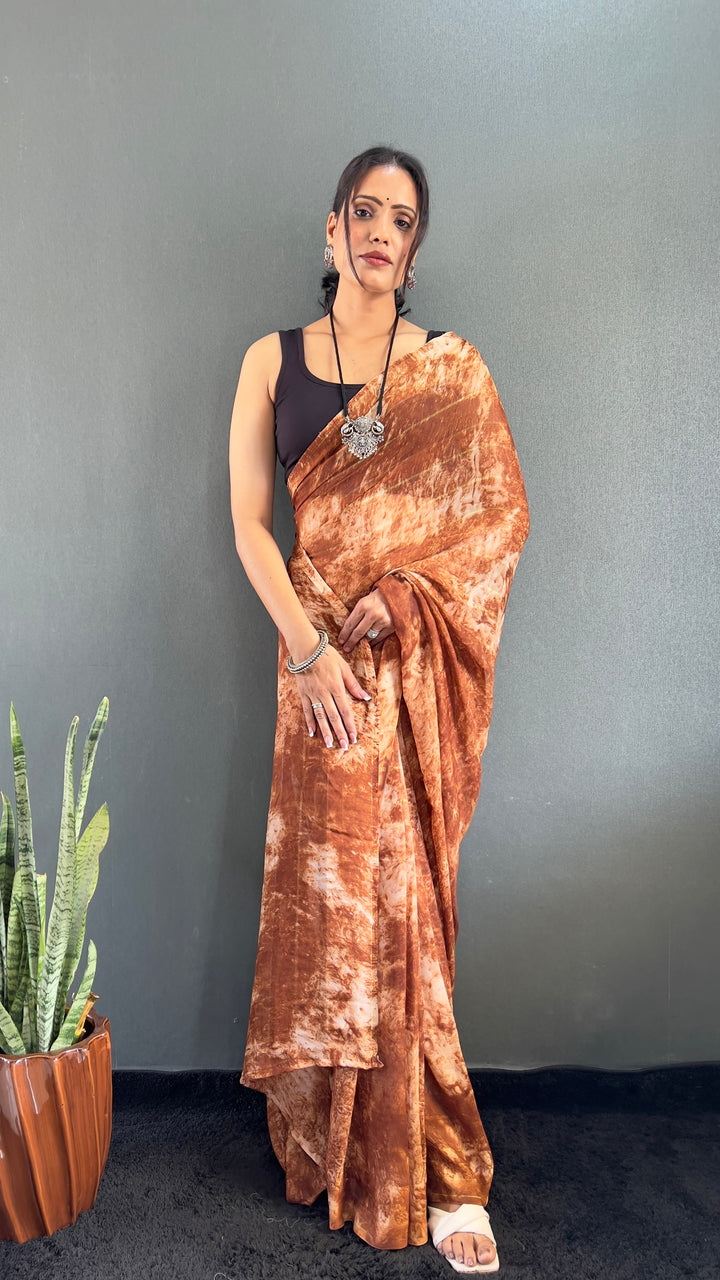 Brown Color Rangoli Silk Saree With Beautiful Blouse