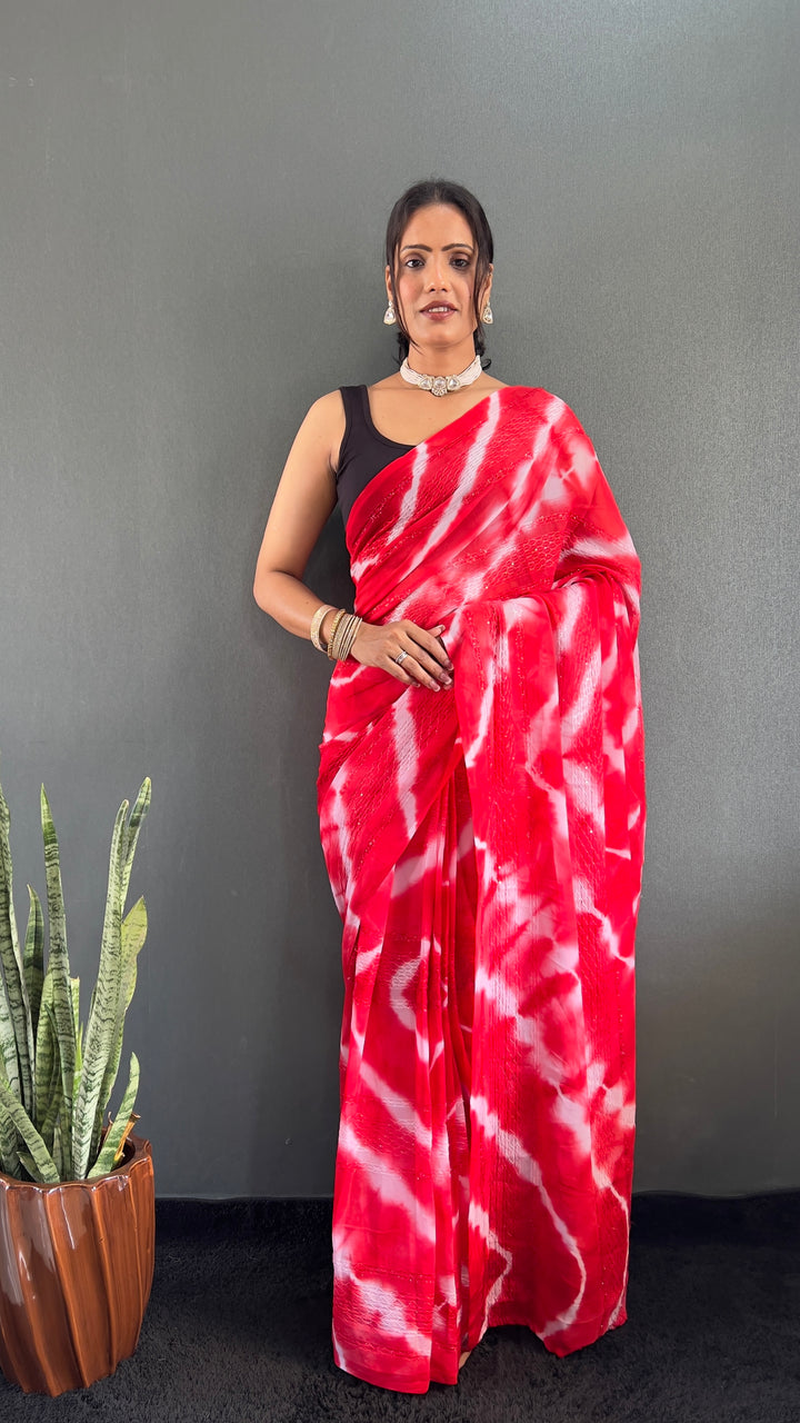 Red Color Georgette Saree With Beautiful Blouse