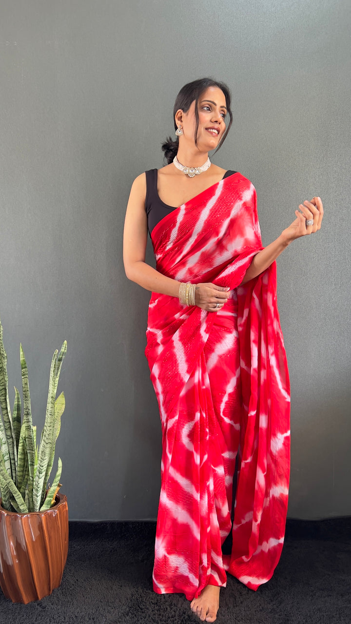 Red Color Georgette Saree With Beautiful Blouse