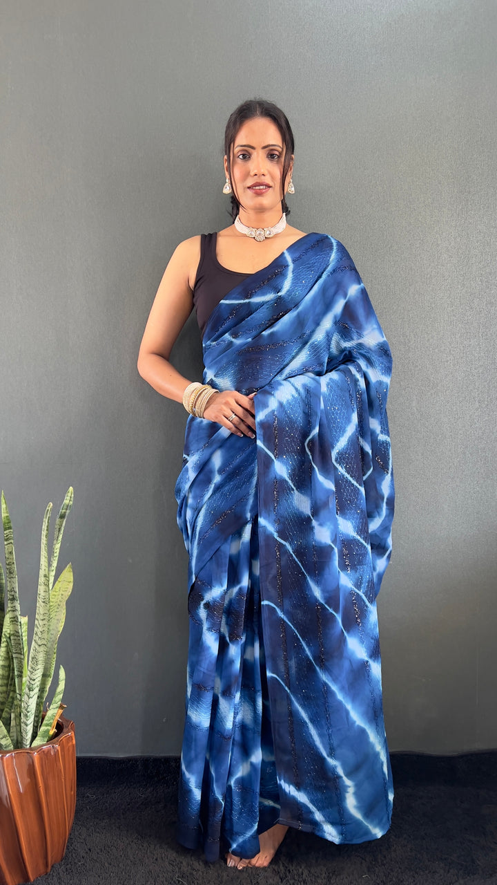 Blue Color Georgette Saree With Beautiful Blouse