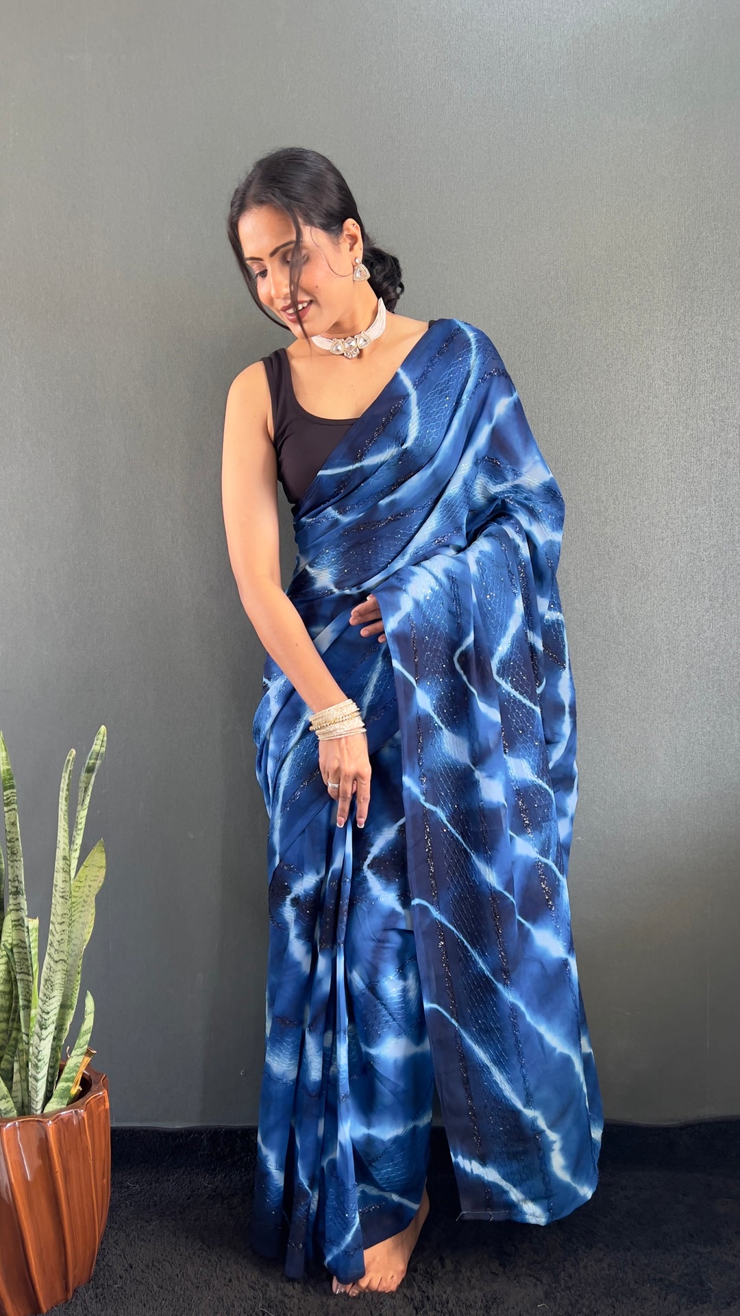 Blue Color Georgette Saree With Beautiful Blouse