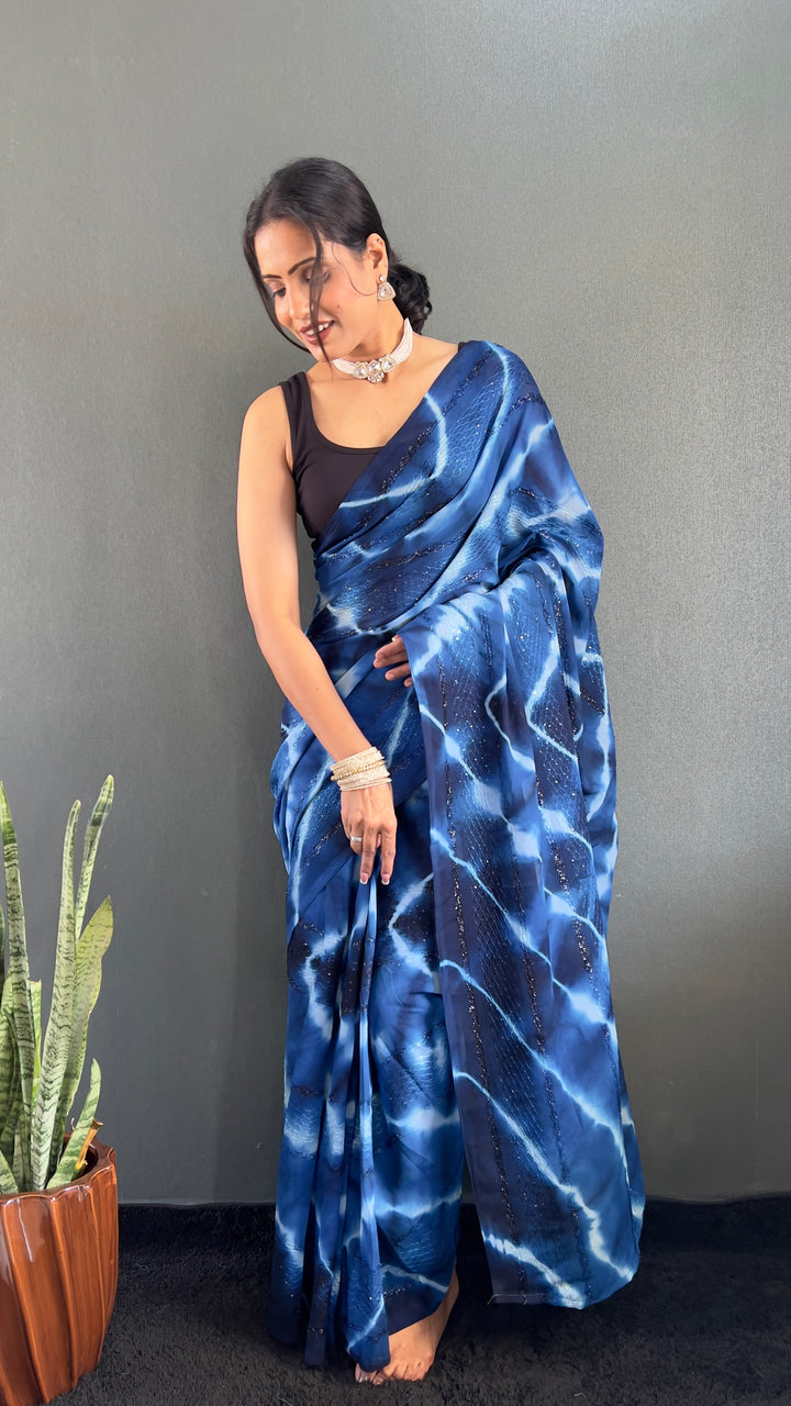 Blue Color Georgette Saree With Beautiful Blouse