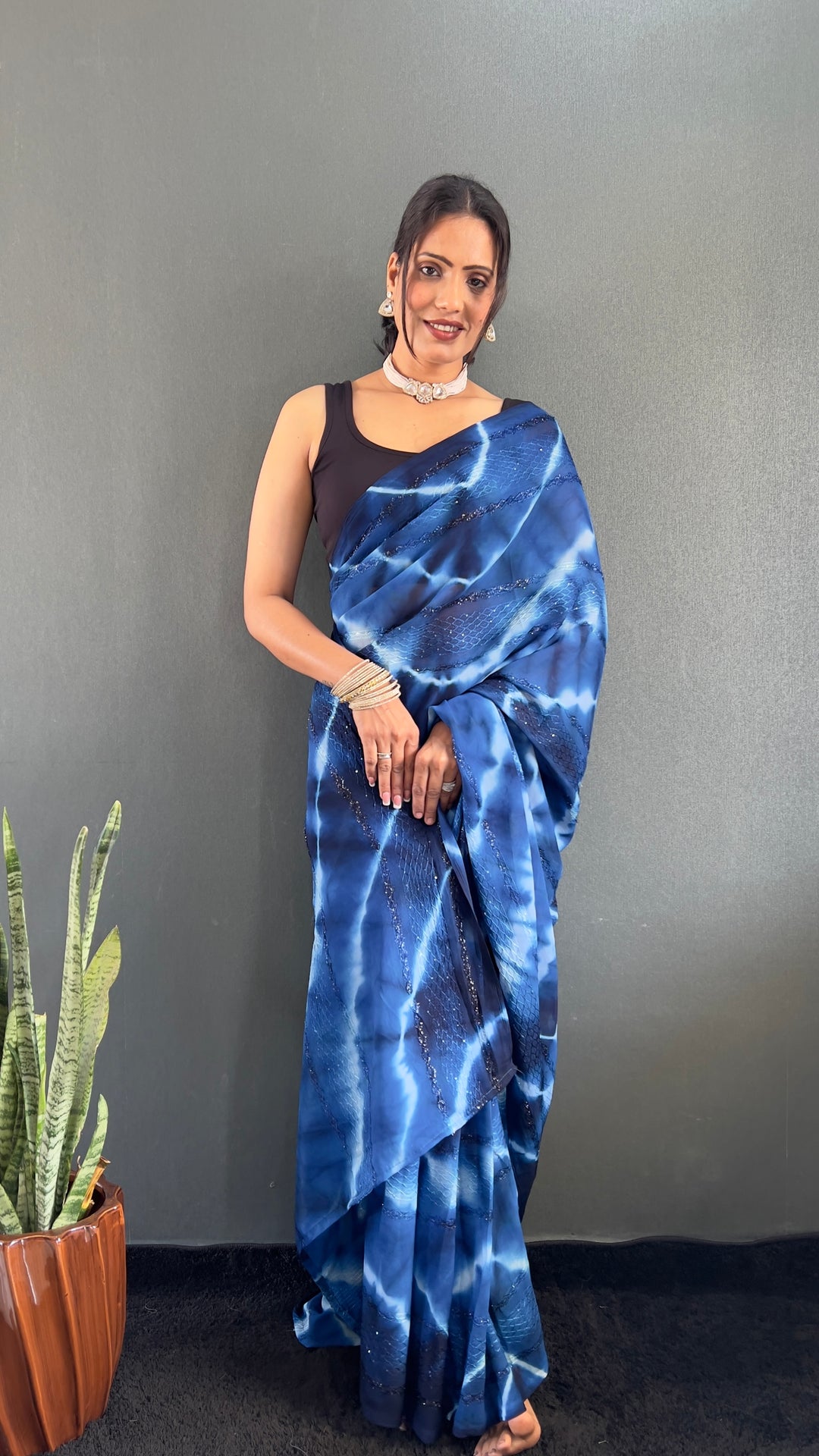 Blue Color Georgette Saree With Beautiful Blouse