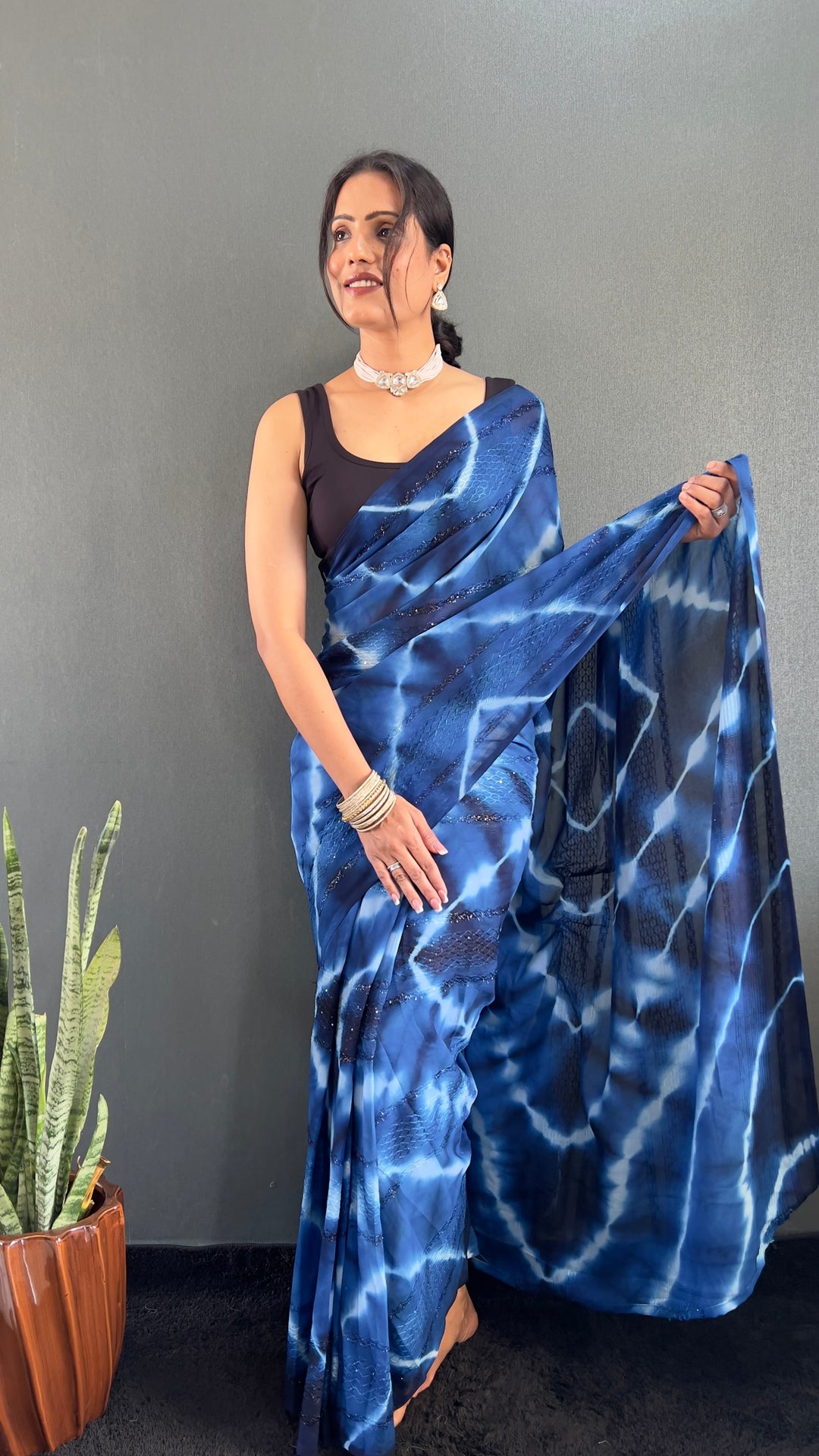 Blue Color Georgette Saree With Beautiful Blouse