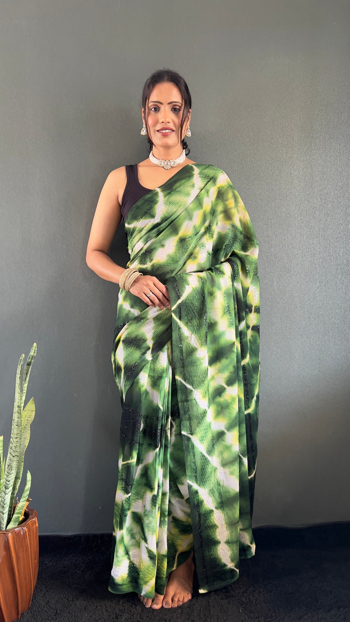 Green Color Georgette Saree With Beautiful Blouse