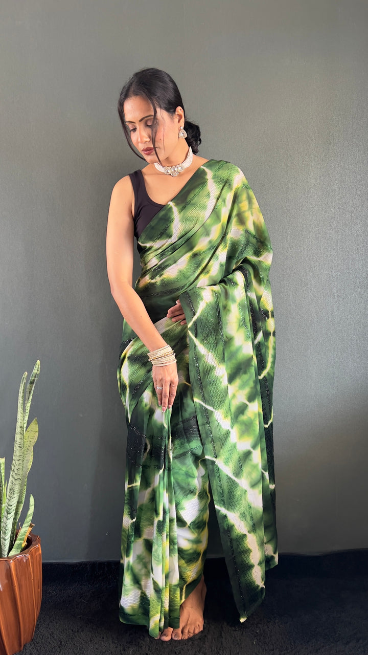 Green Color Georgette Saree With Beautiful Blouse