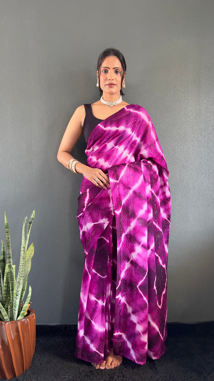 Purple Color Georgette Saree With Beautiful Blouse