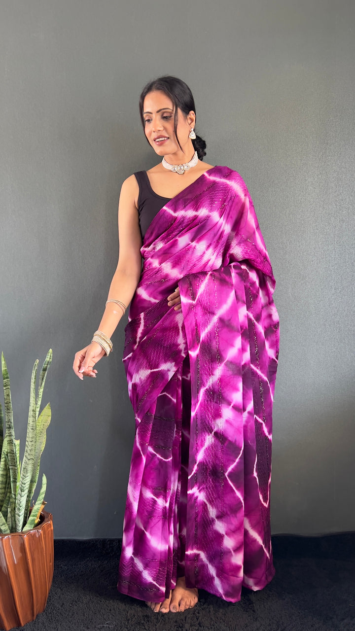 Purple Color Georgette Saree With Beautiful Blouse